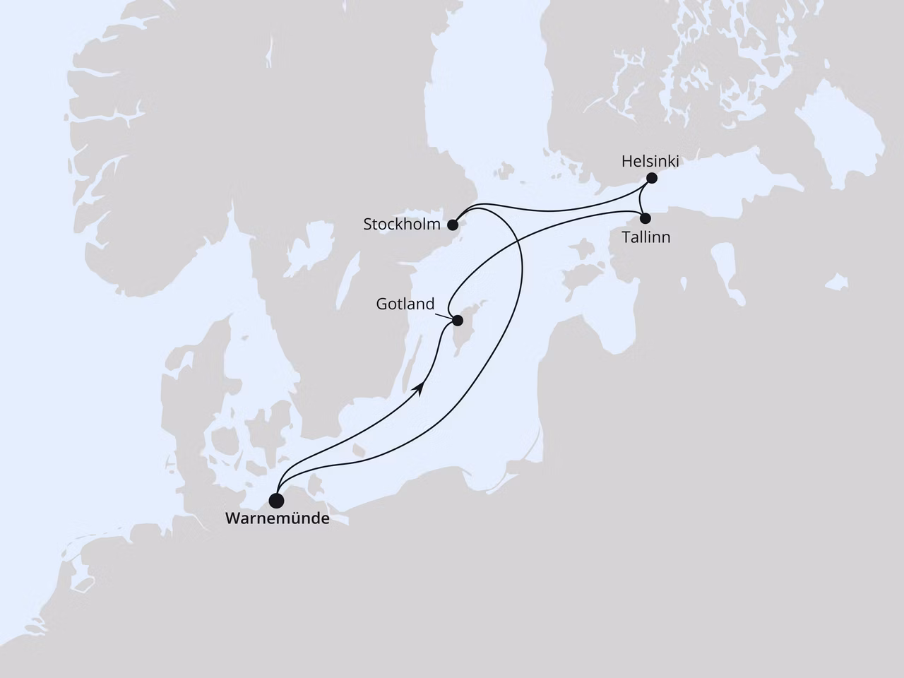 Landkarte mit einer Route durch die Ostsee